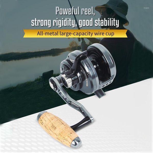 

baitcasting reels fishing light jigging reel 30kg drag saltwater all metal wheel 6.3:1 gear ratio wooden t-bar handle trolling coil