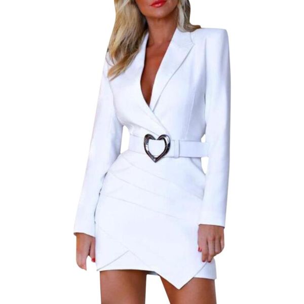 

casual dresses vintage dress belt solid long sleeve women elegant office ladies blazer female autumn mini #yl5, Black;gray