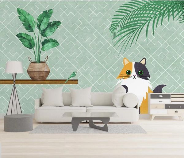 

wallpapers ainyoousem hand painted leaves kitten geometric background wall papier peint papel de parede wallpaper 3d stickers