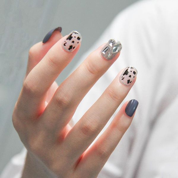 

false nails 24pcs leopard nail patch glue type removable short paragraph fashion manicure save time dl, Red;gold