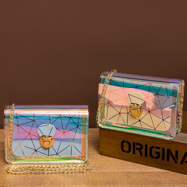 

summer shoulder bag 2021 popular new super female laser square small chain geometric fire transparent lock gksxw