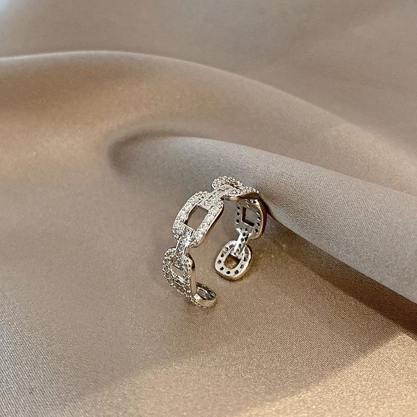 

wedding rings creative silver color chain design women ring with bling zircon stone for engagement fashion jewelry gift, Slivery;golden