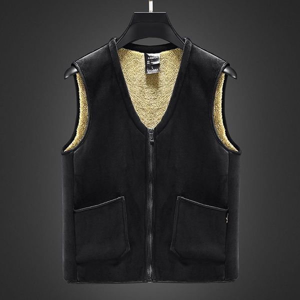 

men's vests men warm zipper casual fleece vestold lamb wool vest jacket with pocker spring male waistcoat autumn sleeveless, Black;white