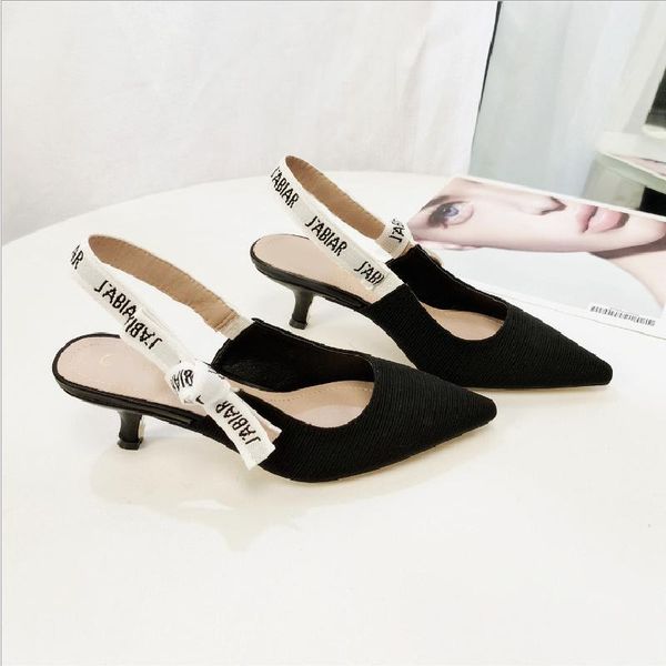 

dress shoes 2021 fashion point toe summer sandals women knitted slingback low heel butterfly ribbon bow spring autumn pumps, Black