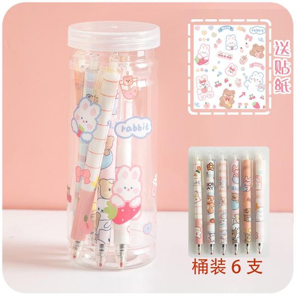 

gel pens 6 cute bears [tube plus stickers] press pen student girl ball black cartoon japanese