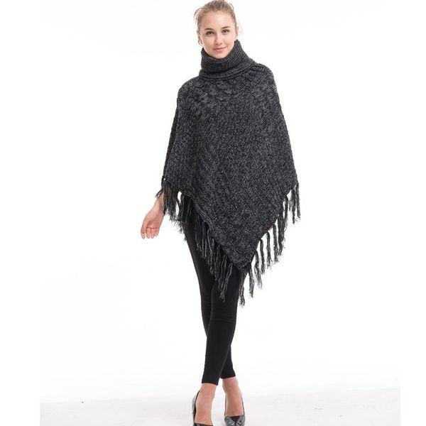 

scarves autumn winter poncho style turtleneck knitted sweaters female oversized pullover women knitwear jumper fashion loose cape coat, Blue;gray