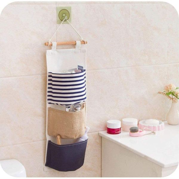 

storage bags 3 pockets jute naturally sundries organizer wall hanging underwear clothing jewelry closet