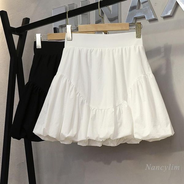 

skirts irregular pleated skirt woman 2021 summer korean style high waist slimming a- line bubble girls students jupes, Black