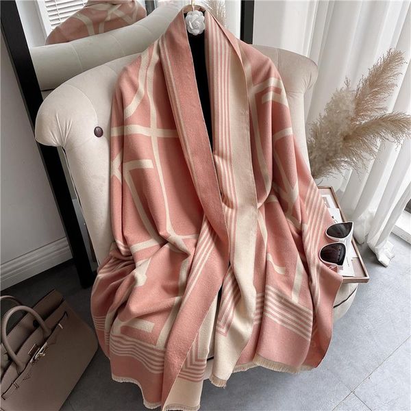 

scarves cashmere scarf hijab women print double-sided thick warm winter blanket brand female luxury shawl wrap bufanda 2021, Blue;gray