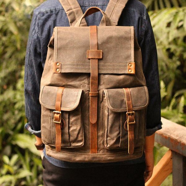 

backpack in stock oil wax canvas rucksack travel hiking for men designer bags