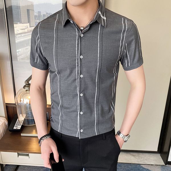 

Summer Striped 2021 for Men Brand New Anti-wrinkle Iron Shirts of Men's Thin Casual Fit 4xl 3xl Blouse RZW4, Black;brown