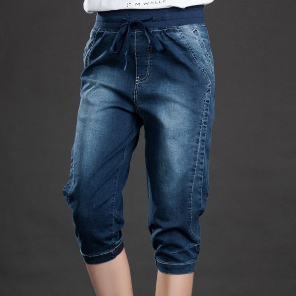 

high waist jeans woman stretch summer denim pants trousers plus size 5xl capri jeans for women short harem pants female c4553 210302, Blue