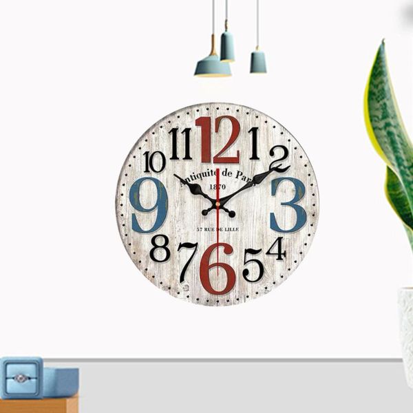

round wooden wall clock european household silent battery-operated clock(pattern 5)