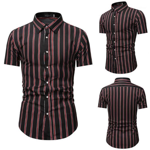 

men's dress shirts striped shirt large size business style casual 2021summer lapel short-sleeved hawaiian oversized button up, White;black