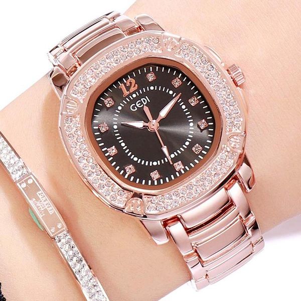 

wristwatches relogio fashion rose black women's watches luxury rhinestone ladies quartz elegant dress crystal wristwatch, Slivery;brown