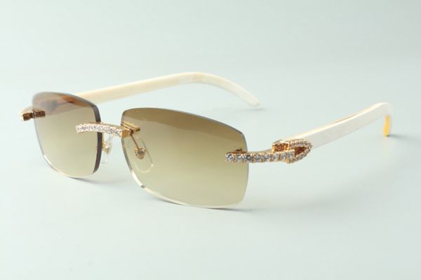 Прямые продажи бесконечные алмазные солнцезащитные очки 3524026 с белыми буйволами рога Храмы дизайнерские очки, размер: 18-140 мм