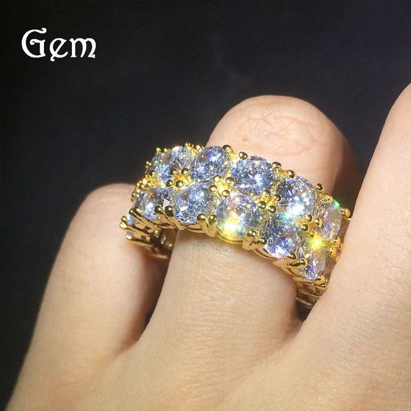 

hip hop double row zircon ring men's micro set zircon 2 row ring, Silver