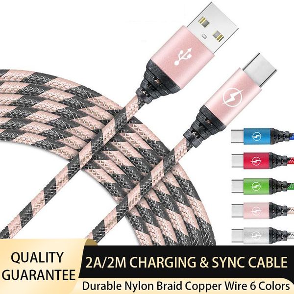 

brand new 2m 6ft micro usb 2a usb 2.0 durable fiber nylon braided cable for android mobile phone fast charging data sync cable
