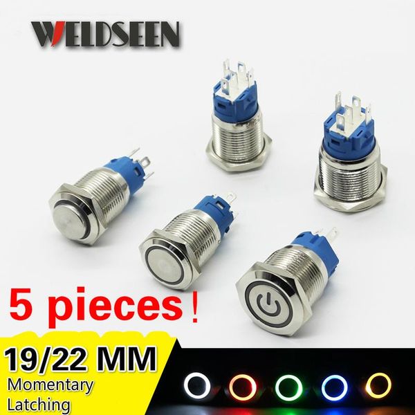 

smart home control 5 pieces metal push button switch led light 3v 6v 12v 24v 220v momentary/latching type start stop