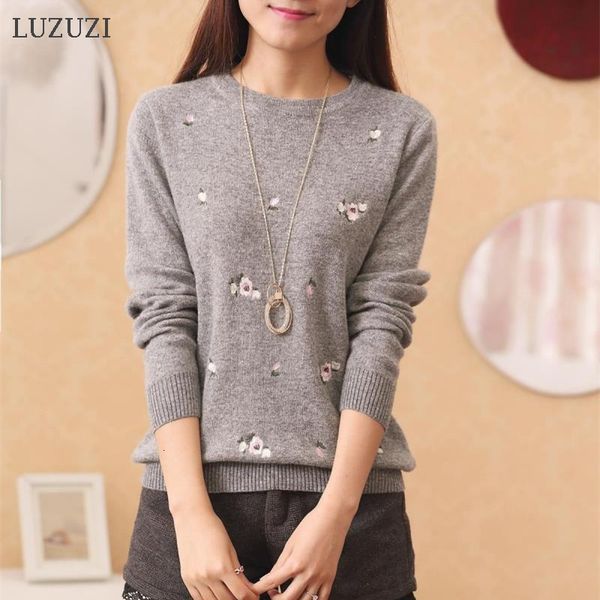 

2021 autumn winter new korean o neck pullover female long sleeves embroidered women's sweater jumper pull femme zo6e, White;black