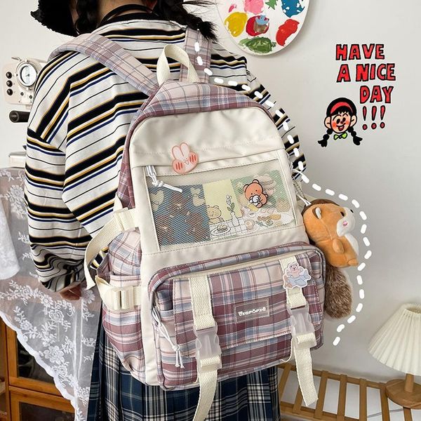 

2021 new shool backpack student schoolbag women travel big capacity canvas lappack girl black for teenager