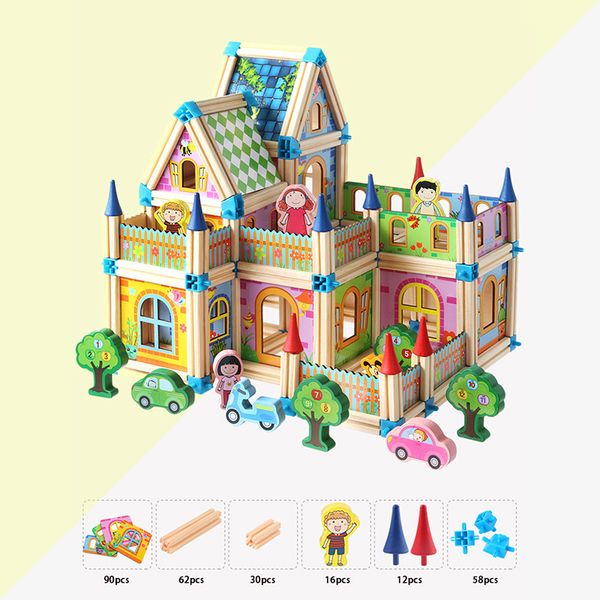 

298Pcs Of Kids House Blocks For Boys And Girls Toy Gifts Three-Dimensional Construction Jigsaw Children Wooden Educational Toys