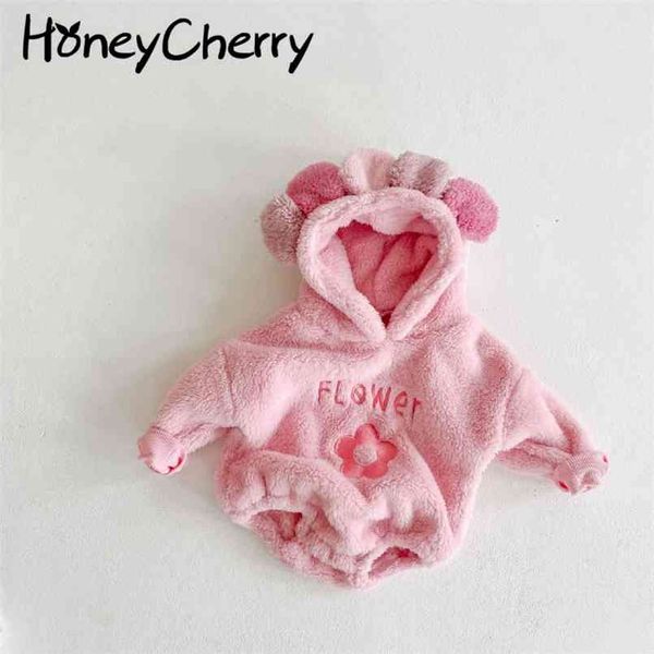 

winter children's bodysuits infant leotard female baby plush embroidered long-sleeved born girl clothe 210702, Blue