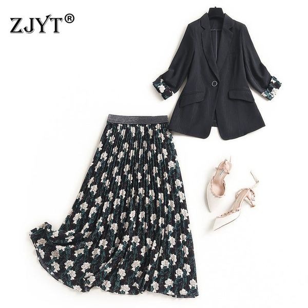 

2021 spring designers women's clothing blazer skirt suits office lady elegant two piece outfits work party twinset, White