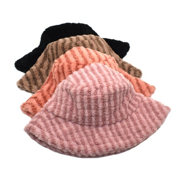 

soft plush bucket hat strip winter hat outdoor warm basin hats for boys girls 211874, Blue;gray