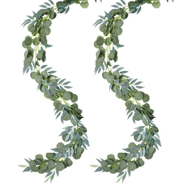 

imikeya 2pcs artificial eucalyptus garland faux silk eucalyptus leaves handmade garland greenery wedding backdrop arch wall deco