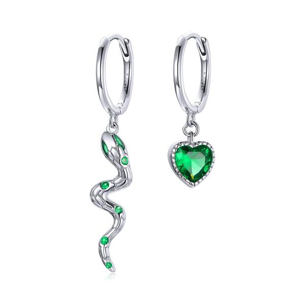 

stud 925 solid silver love heart snake earrings s925 sterling green forest wind plated white gold asymmetrical, Golden;silver