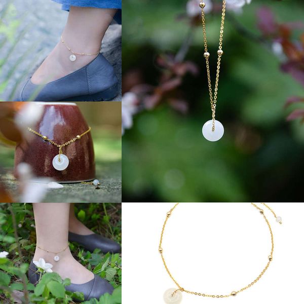 

anklet hetian women's jade diy bread style buckle with 14k baojin gift for mother's elder, Red;blue
