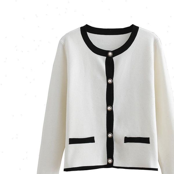 

early autumn new style retro fragrance black and white jewelry button jewelry knitted sweater cardigan jacket, White;black