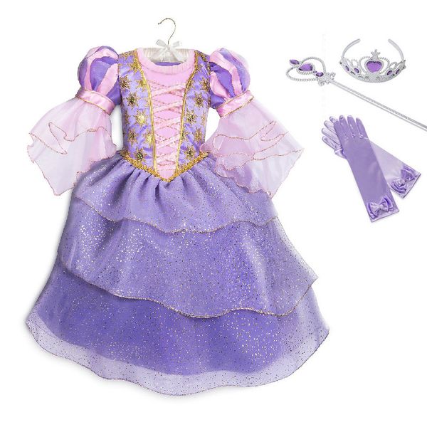 

girls tangled costume repunzel princess dress up children sequins layered clothing cosplay ball gowns birthday party fancy dress, Red;yellow
