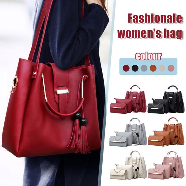 

duffel bags 2021 fashion messenger bag women's solid color bead tassel three piece single shoulder female casual elegant handbags set