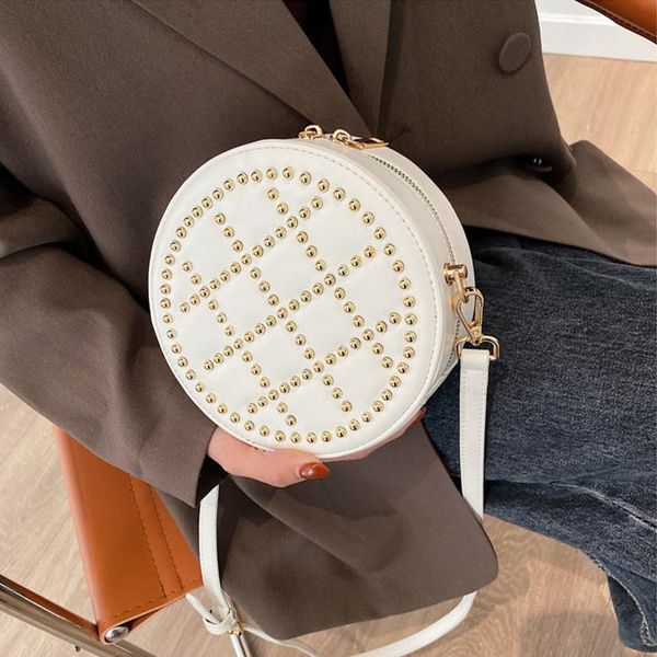 

evening bags rivet design women shoulder round shape mini pu leather crossbody for female summer luxury solid color handbag