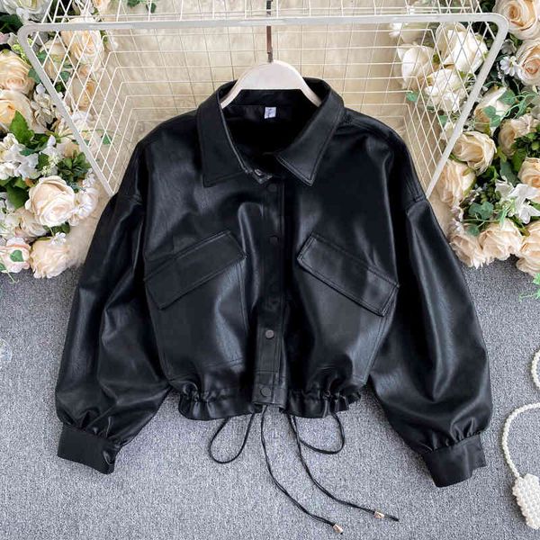 

women's jackets autumn women's jacket korean turndown collar pocket vintage wind bf motorcycle plutonium short leather b738 wwd7, Black;brown