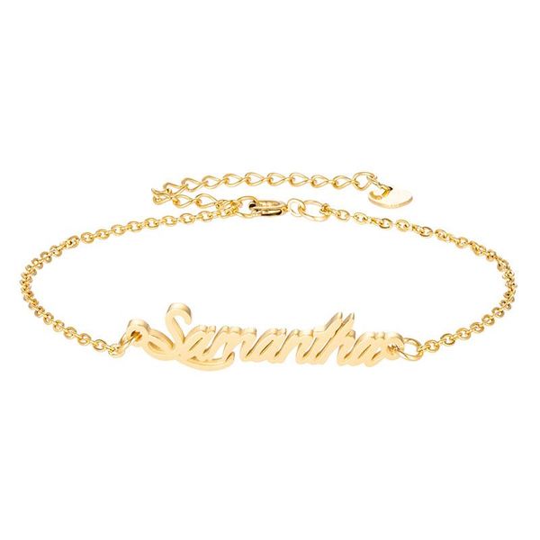 

charm bracelets gold steel name "samantha" letter for women girl pulseira masculina handwriting words christmas gift, Golden;silver
