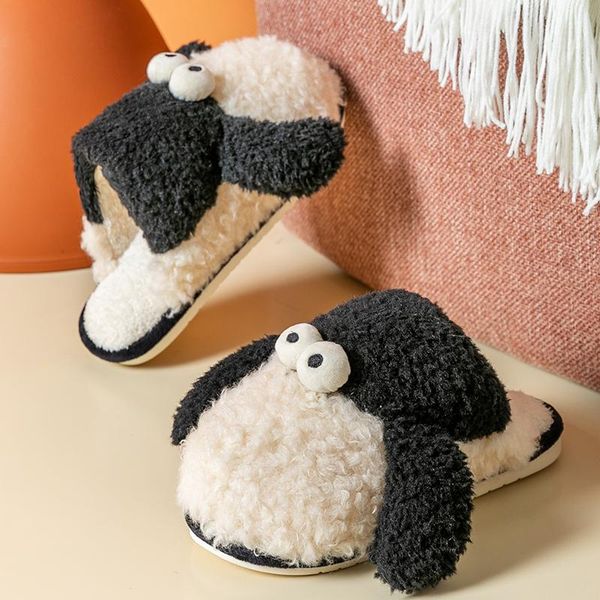 

slippers 2021 plush female winter fashion lovely home indoor comfortable warm cartoon lovers cotton shoes 36-41, Black