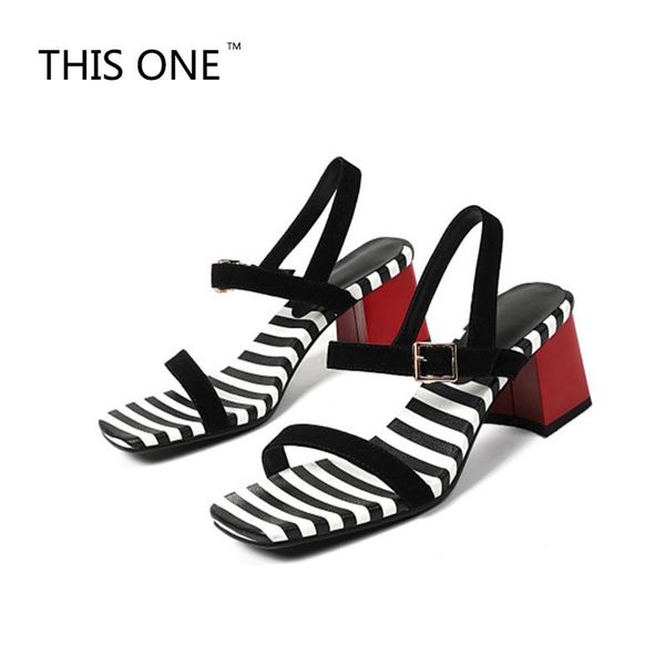 

this one summer gladiator women high heels sandals suede leather zebra striped chunky heels shoes new 2021 ladies shoes, Black
