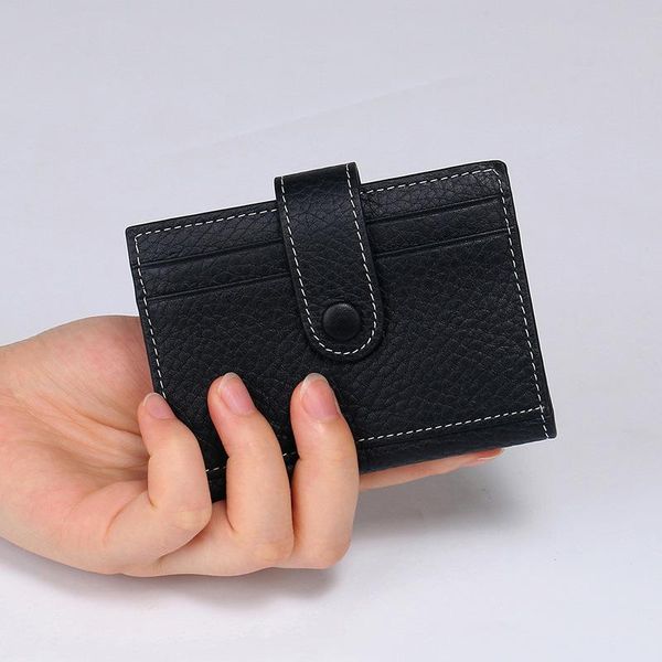 

card holders 2021 arrival high level ultra-thin mini cowhide holder genuine leather bank case bifold wallet hasp purse, Brown;gray