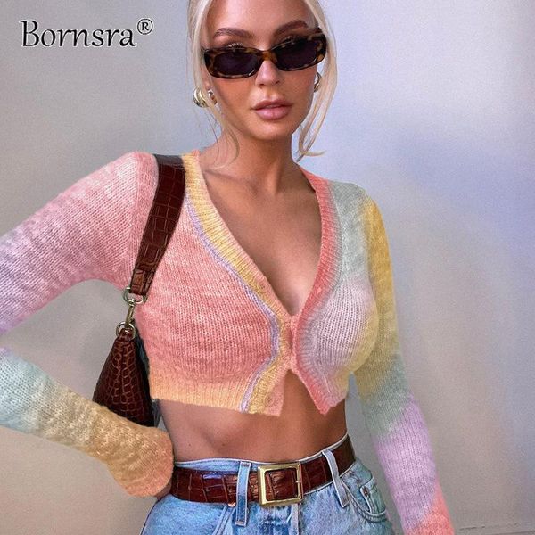 

women's knits & tees bornsra 2021 autumn knit sweater long-sleeved v-neck cardigan fashion design sense slim, White