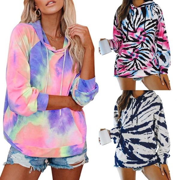 

women's hoodies & sweatshirts hoodie women colorful long sleeve sweatshirt ladies tie dyeing hooded autumn hip hop pullover polerones m, Black