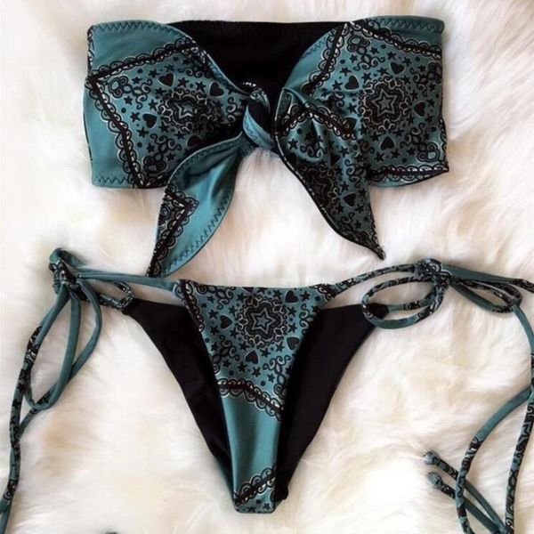 

two-piece suits snake print bikini 2021 women bandeau swimsuit female metal string swimwear brazilian set halter bathing suit w525