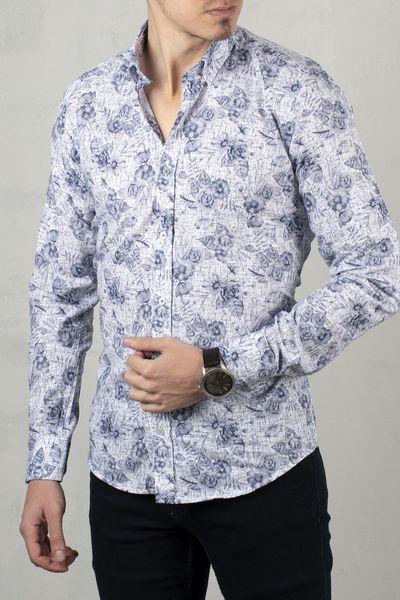 

navy blue male shirt 100 cotton slim fit motif pattern long spring summer autumn winter business 2006068 2h08, White;black