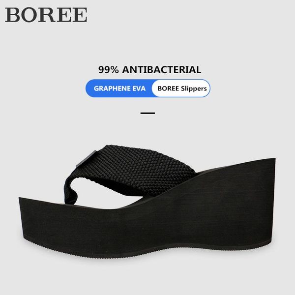 

slippers boree summer women wedge platform woman shoes beach flip flops high heel graphene deodorant non-slip slides sandals, Black