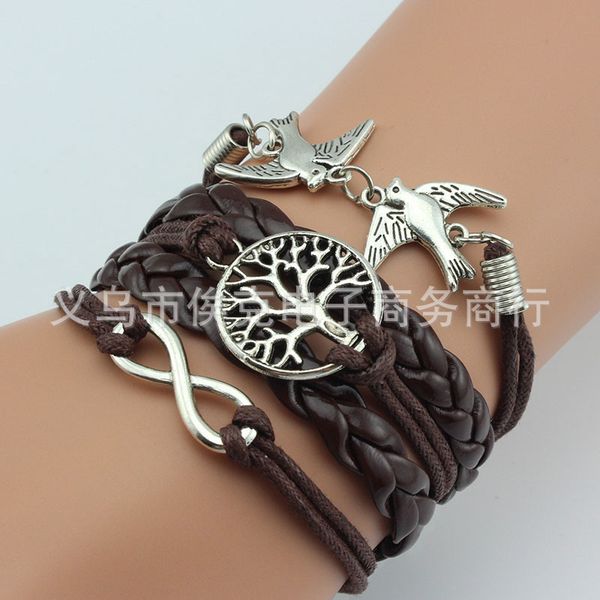 

new style men weaving anchor 2021 love multilayer leather bracelet whosale, Black