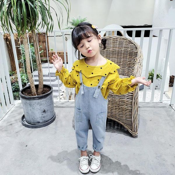 

clothing sets kids clothes blouse + jumpsuit girls casual style spring autumn tracksuits for children, White
