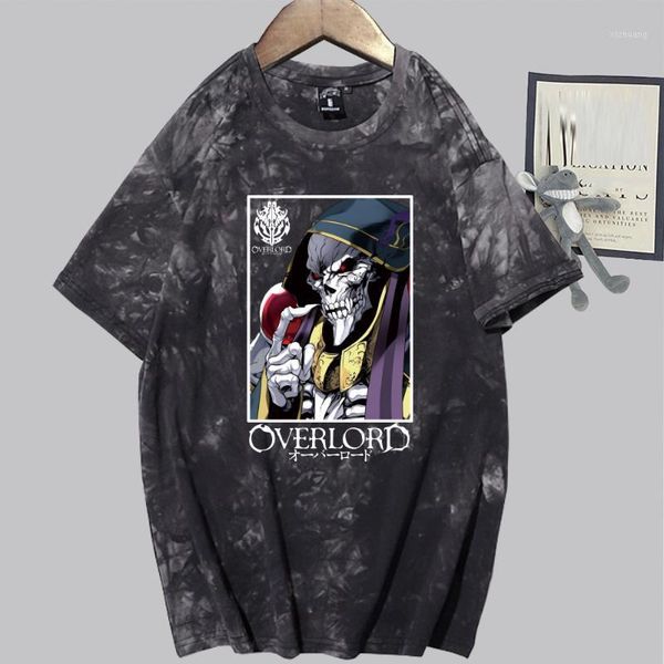 

men's t-shirts overlord print short sleeve round neck tie dye hip hop t-shirt, White;black
