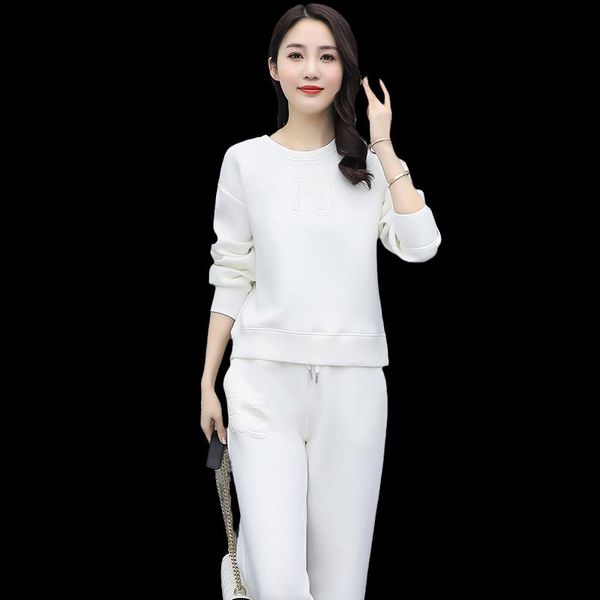 

women's t-shirt tracksuits sports pants suit casual hoodies fleece sweatshirt female jacket sweatpants, White
